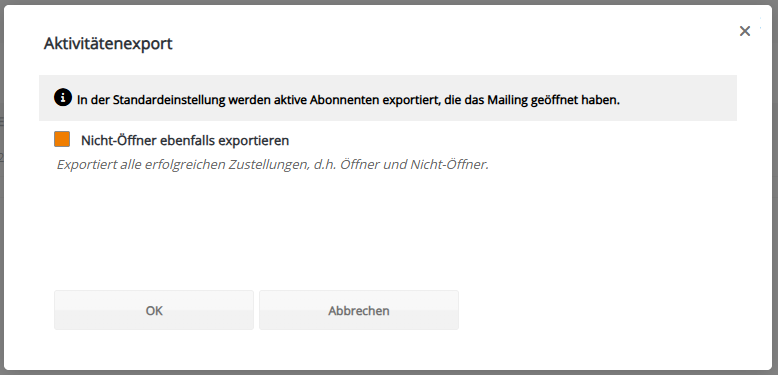 Ansicht Einstellen des Aktivitätenexport