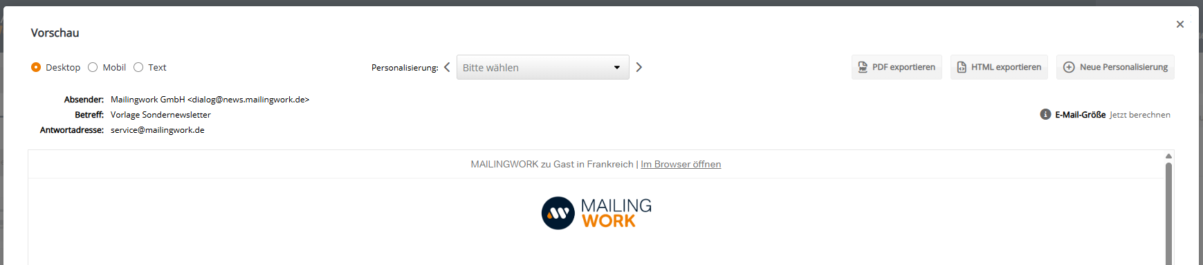 Vorschau in MAILINGWORK