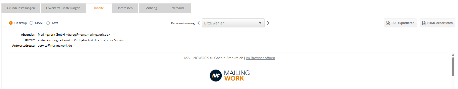E-Mail-Ansicht einer Archivmail