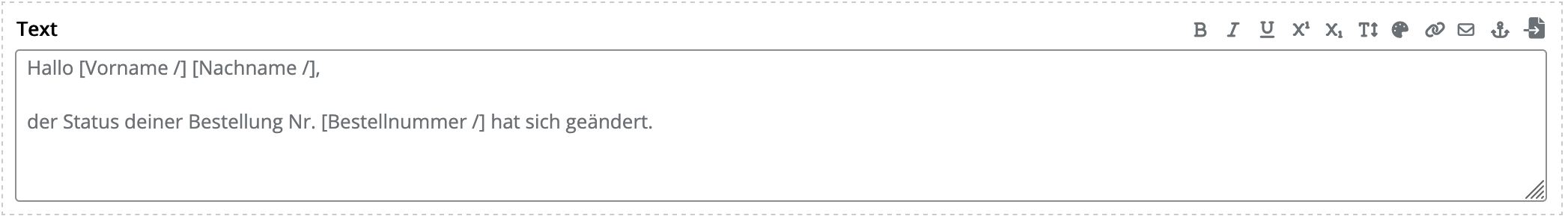 Text-Eingabefeld, welches unterschiedliche Platzhalter enthält.